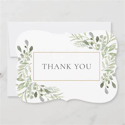 Elegant Watercolor Greenery Thank You Card Zazzle