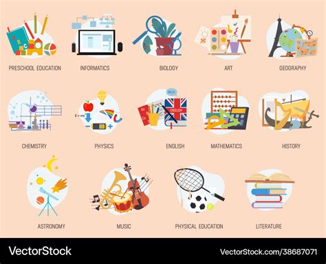 Colorful Education Icons School Lesson Subjects Vector Image