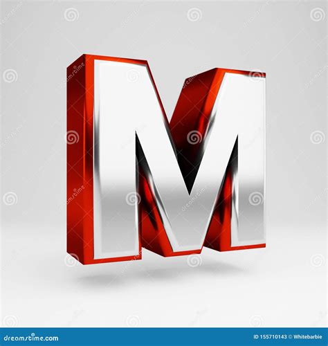 Metal 3d Letter M Uppercase Metallic Red And White Font Isolated On