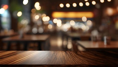 Premium Photo Wooden Table Front Blur Restaurant Background