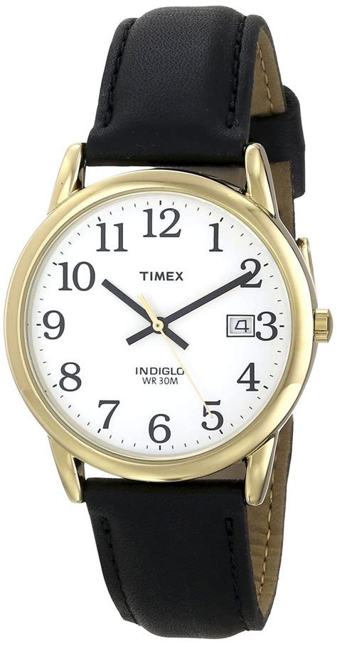 Timex Men S Easy Reader Date Leather Strap Watch Brown Leather Strap