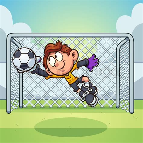 Cartoon Goalie Boy Catching A Soccer Stock Vector Colourbox