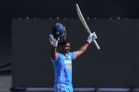 Sanju Samson Celebrates His Maiden Odi Hundred Espncricinfo