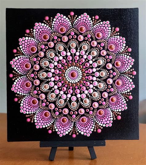 Gorgeous Dot Mandala On Canvas Board 8 X 8 Pink Copper Rose Gold