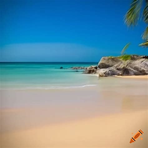 Sandy Beach With Clear Blue Water On Craiyon