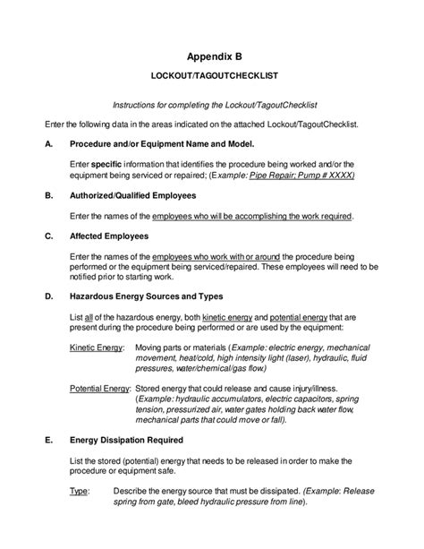 Sample Lockout Tagout Procedure Form In Word And Pdf Formats Page 10