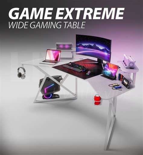 MIUZ White Gaming Desk Large Size Computer Gaming Office Desk Carbon ...