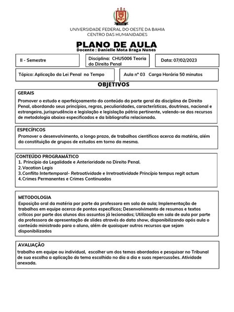 Plano De Aula Danielle Braga Download Grátis Pdf Direito Penal