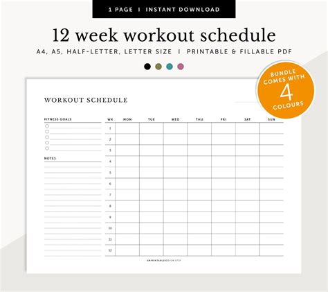 12 Week Workout Plan Excel Templates Sample Printables