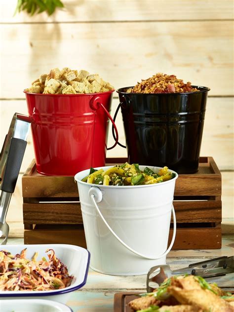 Our Coloured Galvanized Serving Buckets add a modern twist to buffet service! Available here at ...