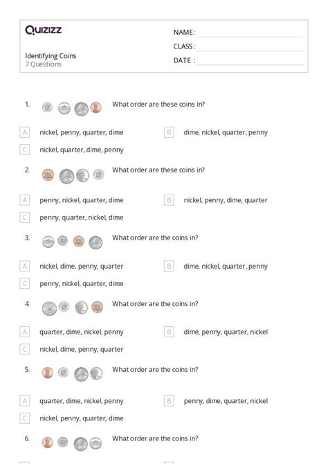 Identifying Coins Worksheets For Nd Grade On Quizizz Free