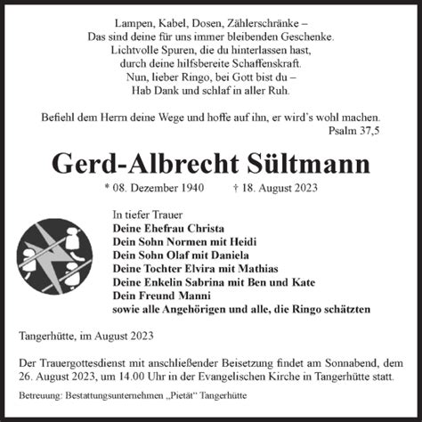 Traueranzeigen Von Gerd Albrecht S Ltmann Abschied Nehmen De