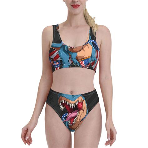 Coaee Blue Dinosaur Women S High Waisted Bikini Sets Two Pieces Swimsuits Bikini With Separates