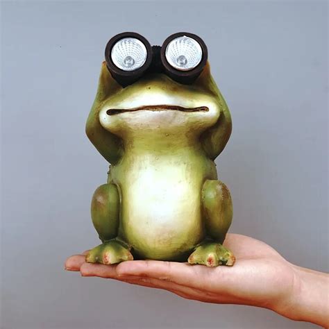 Garden Statues Frog Decor Sculptures Solar Resin Figurines With Led