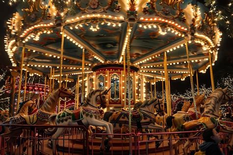 Premium Photo A Whimsical Carousel With Intricately Painted Horses