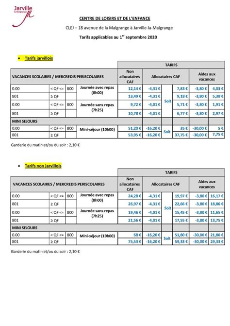 Tarif Clej Jarville La Malgrange Fr