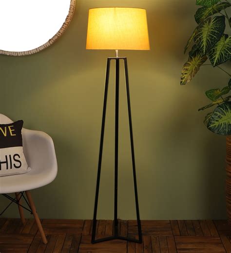 Buy Margot Gold Cotton Shade Tripod Floor Lamp With Mango Wood Base By