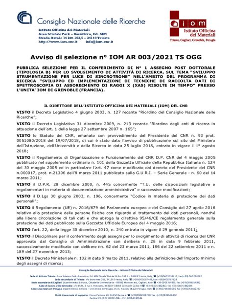 Compilabile Online Bandi Urp Cnr Atto Del Direttore Dell Istituto Iom