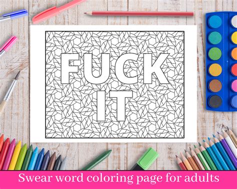 Swear Word Adult Coloring Page Fuck It Geometric Coloring Book Page Etsy Uk