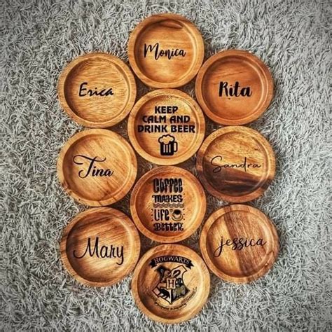 Coaster Acacia Wood Personalized With Laser Engraved Shopee