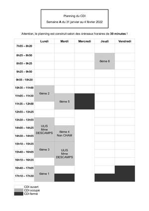 Calaméo Planning du CDI du 31 Janvier au 04 Fevrier 2022