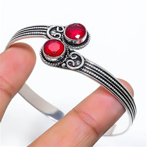 Red Garnet Gemstone 925 Sterling Silver Handmade Jewelry Bangle Size 7