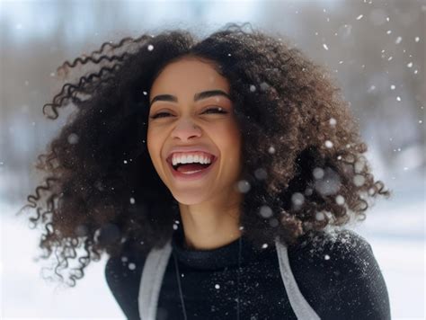 Premium Ai Image African American Woman Enjoys The Winter Snowy Day