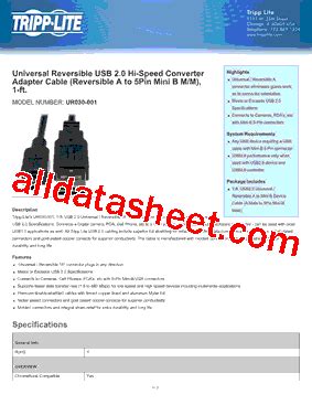 UR030001 Datasheet PDF Tripp Lite All Rights Reserved