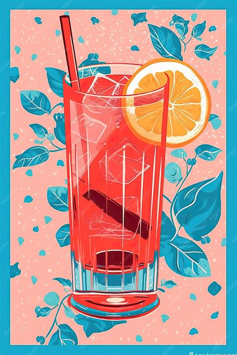 Premium Photo Gin And Tonic On A Bar Art Deco Risograph Texture Retro