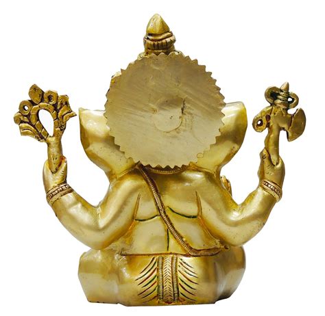 Brass Ganesh Statue In Multicolour Lacquer Finish Inch