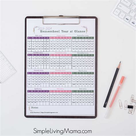 Year At A Glance Homeschool Calendar Printable Simple Living Mama