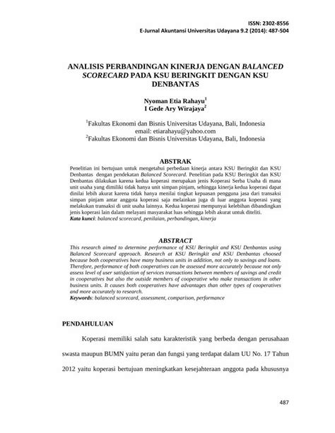 PDF Analisis Perbandingan Kinerja Dengan Balanced Scorecard Pada Ksu