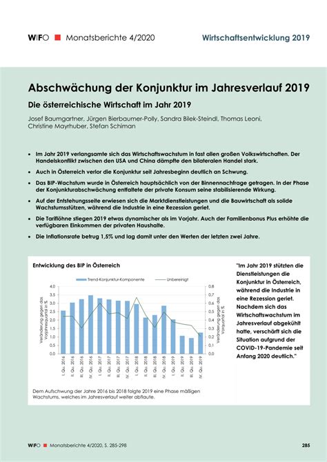 PDF österreichische Wirtschaft im Jahr 2019 Abschwächung der