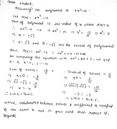 7 Find The Zeroes Of The Given Quadratic Polynomials And Verify The