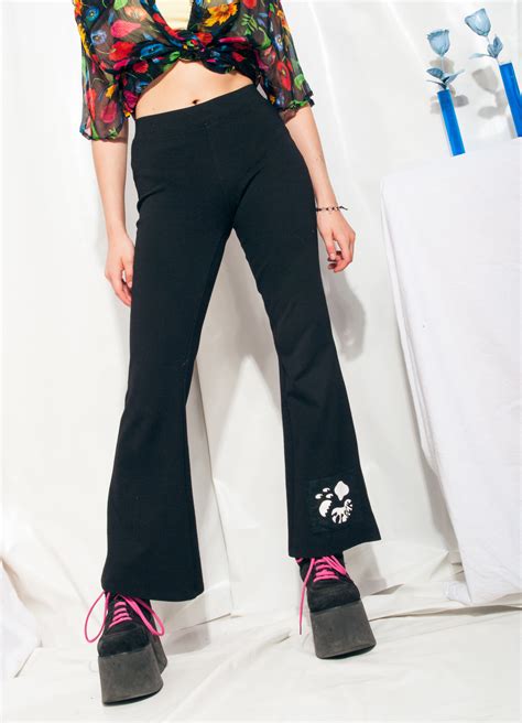 Reworked Vintage Flare Trousers Y K Black Loungewear Pants Pop Sick