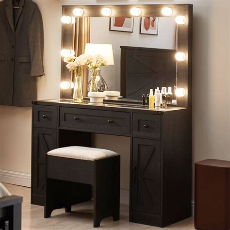 Ktaxon Vanity Table Set With Lighted Mirror Makeup Table With 4 Drawers Dressing Vanity Tables