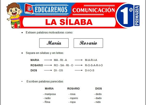 La Sílaba para Primero de Primaria Fichas GRATIS