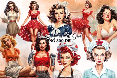 Vintage Pin Up Girl Sublimation Clipart Gráfico Por Cat Lady · Creative