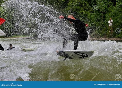 Munich Germany July Surfer In The City River Called