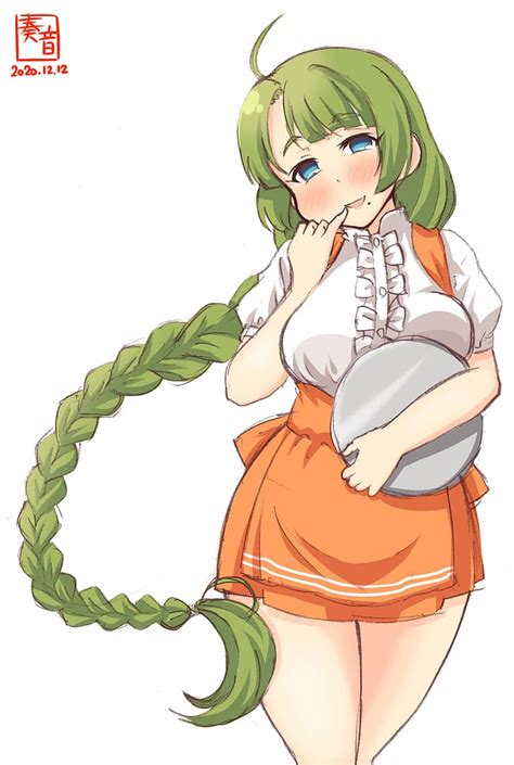 Anime Anime Girls Yuugumo Kancolle Long Hair Braided Hair Green