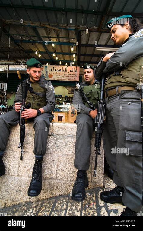 Israeli Border Police Soldiers Standing In A Post In The Muslim Qt In