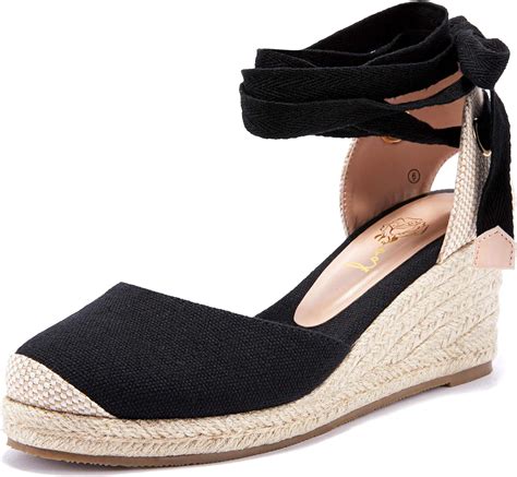 Ruanyu Womens Espadrille Platform Wedge Sandals Closed Toe Lace Up