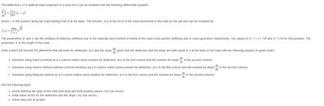 Solved I Need Help With This Matlab Problem ﻿the Deflection