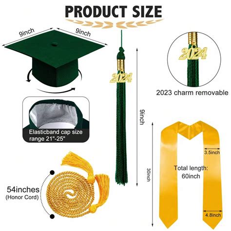 Matte Graduation Gown Cap Tassel Set 2024 With Charms Honor Cord Graduation Stoles For Accademic