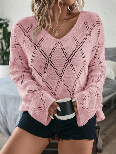 Shein Lune Plus Pointelle Knit Drop Shoulder Sweater Shein Usa