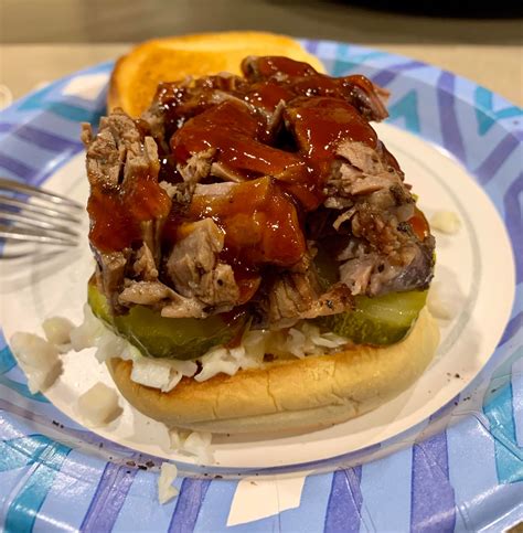 Smoked Brisket Dill Pickles Coleslaw And Bbq Sauce On A Toasted Potato Roll Dining And Cooking