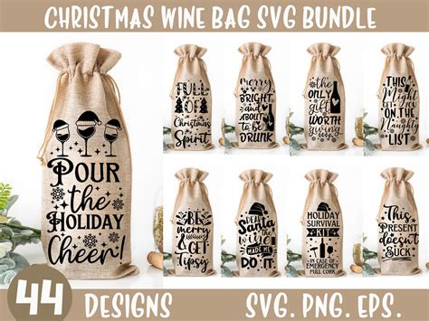 44 Christmas Wine Bag Svg Bundle Png Bundle Christmas Wine Etsy