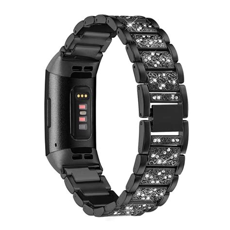 Rhinestone Fitbit Charge Urrem I Metal Sort Teknikdele Dk