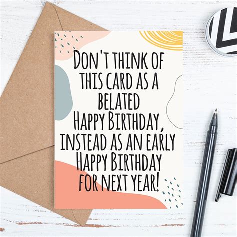 Printable Belated Birthday Card Downloadable Happy Belated Birthday Card Funny Card Belated