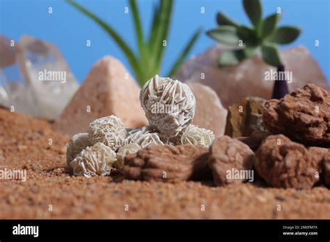 Desert Rose Rocks With Quartz Crystals On Australian Red Sand